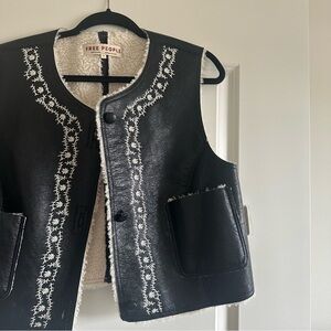 Free People Black and White Embroidered Vest